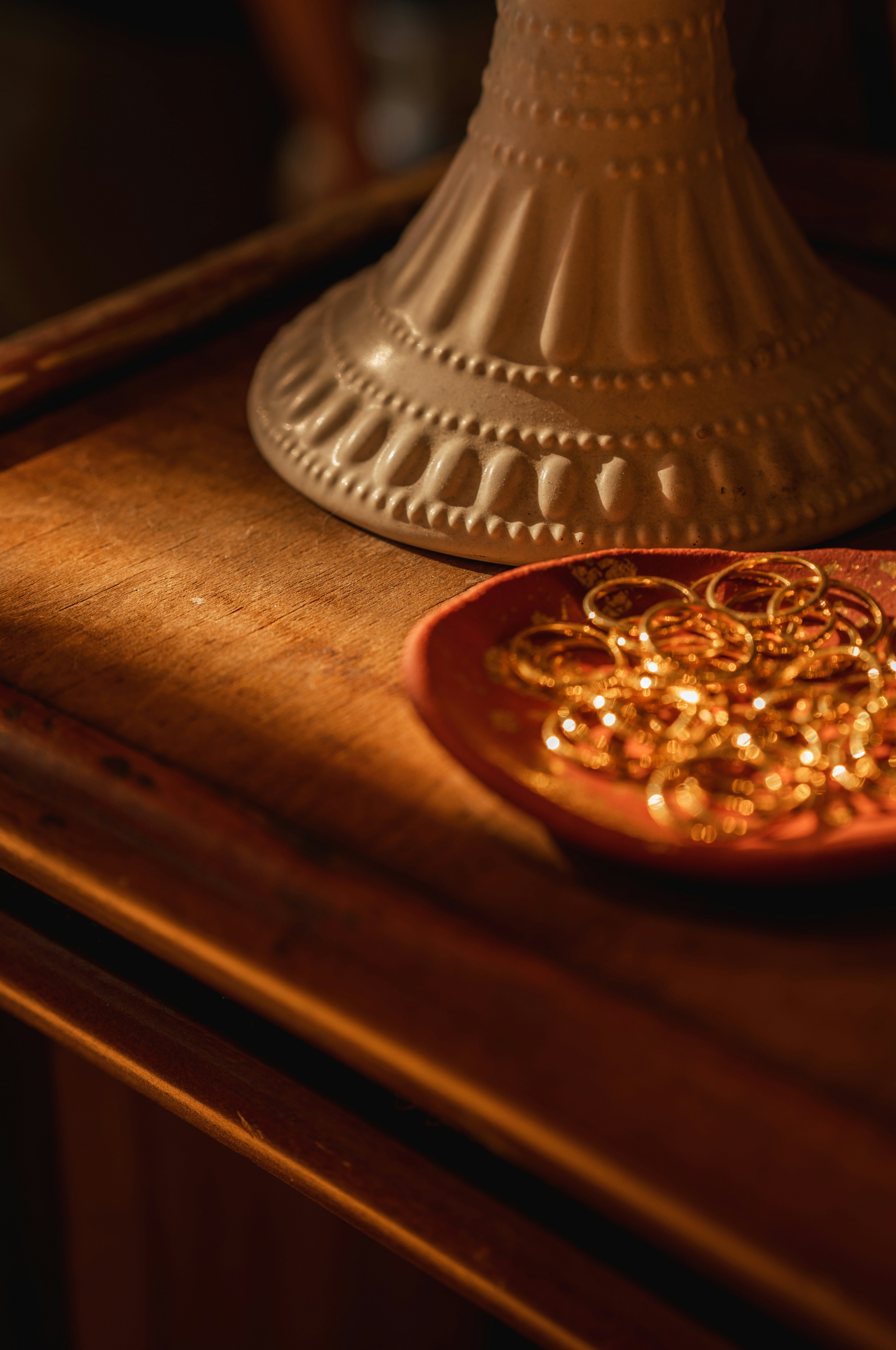 Sunlight hitting a dish of rings at a local store in Chicago.